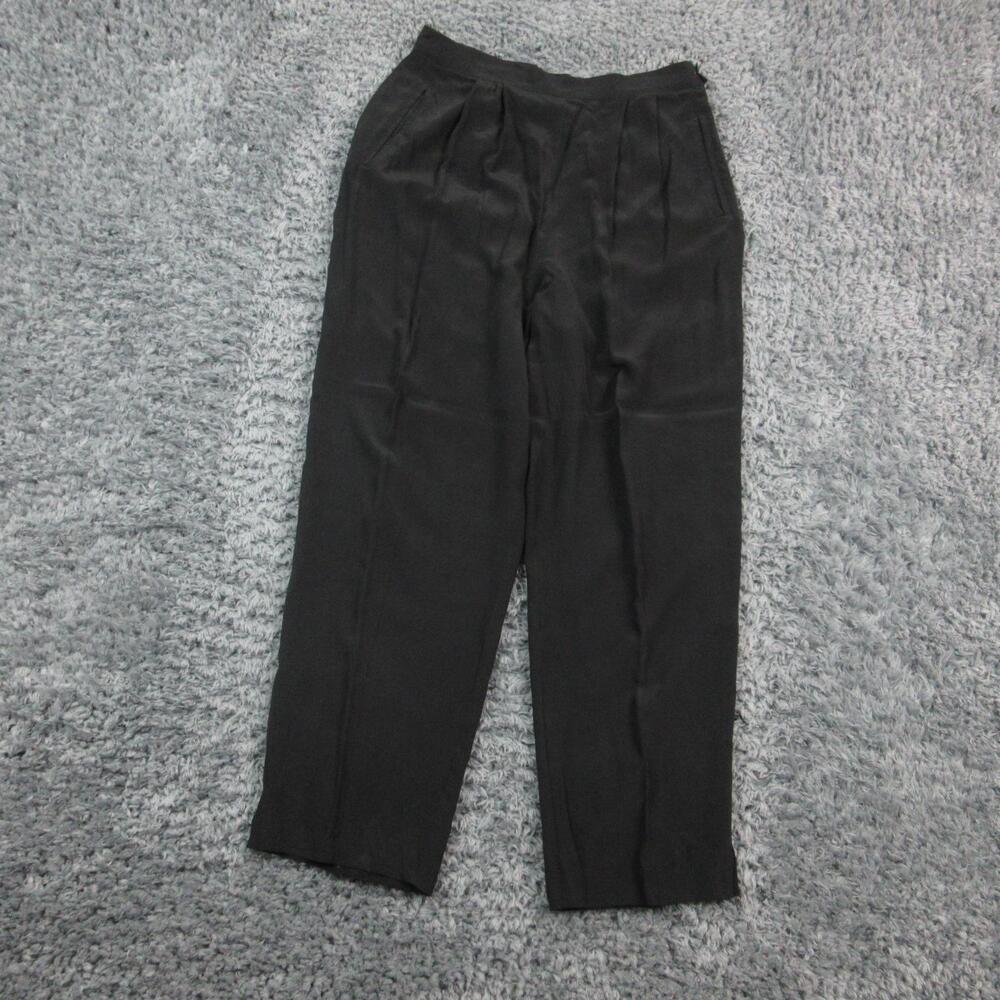 Vittadini Sport Pants Womens 12 Black 100% Silk Pleated Dress Trousers 28x27*
